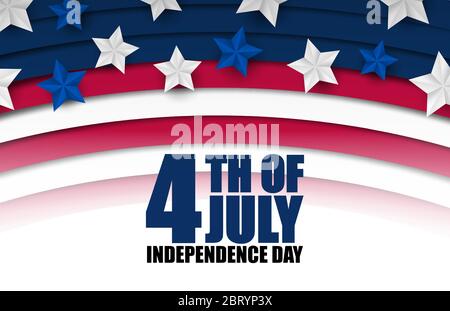 4th of July banner or poster in United States of America flag colors and decoration. Vector illustration. Happy independence day. Stock Vector