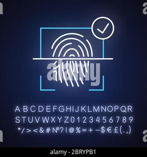 Finger print scanner neon light icon Stock Vector
