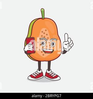 An illustration of Papaya Fruit cartoon mascot character speaking on the phone Stock Vector