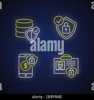 Cybersecurity neon light icons set Stock Vector