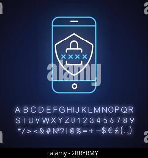Smartphone security neon light icon Stock Vector