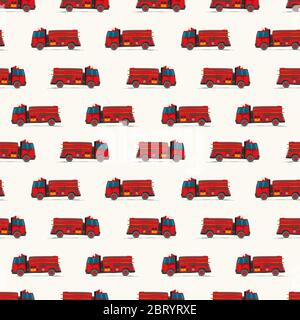 Fire truck children drawing repeating pattern for decor Stock Vector