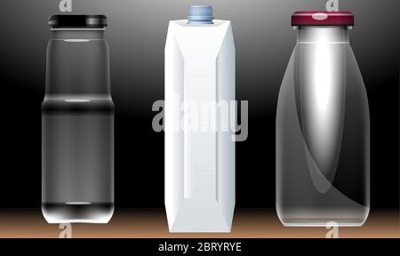 mock up illustration of different juice containers on abstract background Stock Vector