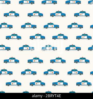 Police cars children drawing repeating pattern for decor Stock Vector