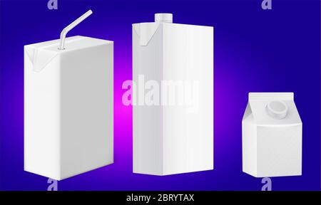 mock up illustration of disposable juice packages on abstract background Stock Vector