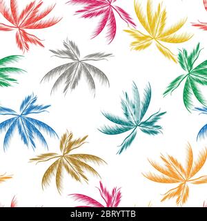 Palm tree leaf seamless pattern in colors Stock Vector