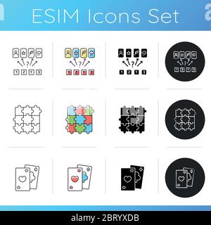 Educational and gambling games icons set Stock Vector
