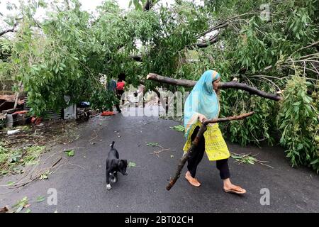 Kolkata, India. 21st May, 2020. After the devastating super Cyclone “Amphan”, at least 80 people have died in West Bengal, as per the state government. Minimum 5000 trees uprooted in Kolkata, India on May 21, 2020 and 2500 trees in salt lake. Mobile, Internet Connectivity and water & power supply hampered after the supper cyclone. NDRF/Police/ Disaster Management Team working together to restore the city. PM Modi will visit & meet the chief minister today. (Photo by Sudipta Pan/Pacific Press/Sipa USA) Credit: Sipa USA/Alamy Live News Stock Photo