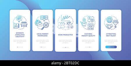 Multi national team onboarding mobile app page screen with concepts Stock Vector