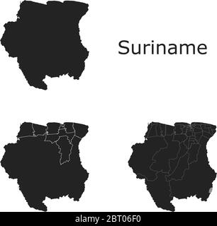 Suriname vector maps with administrative regions, municipalities, departments, borders Stock Vector