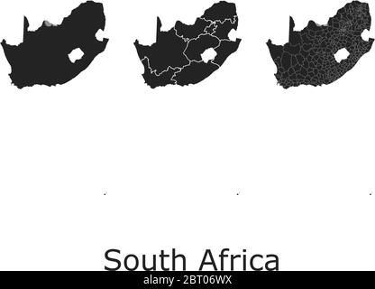 South Africa vector maps with administrative regions, municipalities, departments, borders Stock Vector