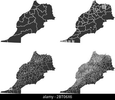 Morocco vector maps with administrative regions, municipalities, departments, borders Stock Vector