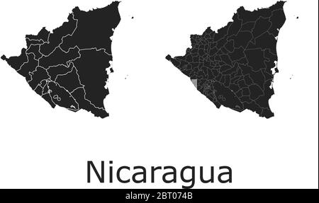 Nicaragua vector maps with administrative regions, municipalities, departments, borders Stock Vector