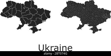 Ukraine vector maps with administrative regions, municipalities, departments, borders Stock Vector