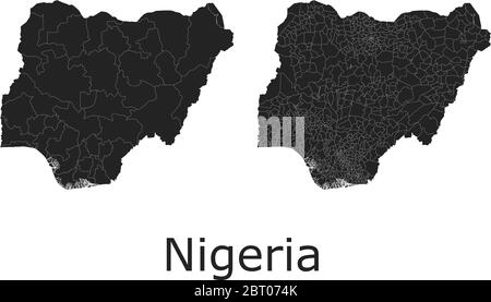 Nigeria vector maps with administrative regions, municipalities, departments, borders Stock Vector