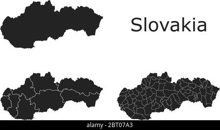 Slovakia vector maps with administrative regions, municipalities, departments, borders Stock Vector