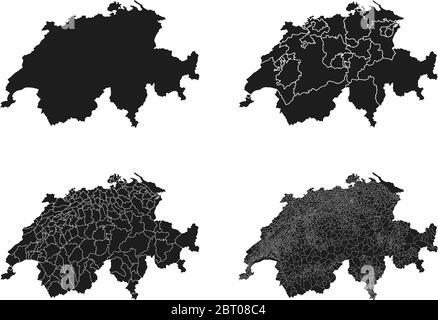 Switzerland vector maps with administrative regions, municipalities, departments, borders Stock Vector