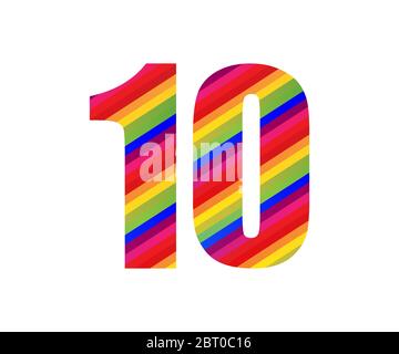 10 Number Rainbow Style Numeral Digit. Colorful Number Vector Illustration Design Isolated on White Background. Stock Vector