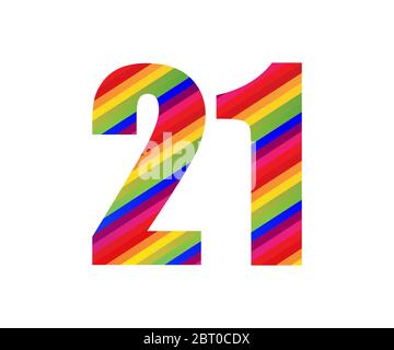 21 Number Rainbow Style Numeral Digit. Colorful Twenty One Number Vector Illustration Design Isolated on White Background. Stock Vector