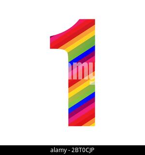 1 Number Rainbow Style Numeral Digit. Colorful Number Vector Illustration Design Isolated on White Background. Stock Vector