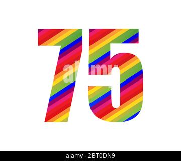 75 Number Rainbow Style Numeral Digit. Colorful Number Vector Illustration Design Isolated on White Background. Stock Vector
