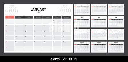 2020 Calendar - illustration. Template. Mock up. Vector calendar Stock Vector