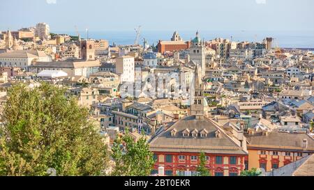 Panoramic wiew of the old town of Genova (Genoa), Liguria, Italy. Italian cityscape, uban skyline Stock Photo