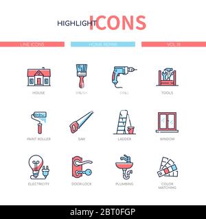 Home repair - line design style icons set Stock Vector