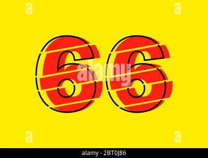 Glitch Modern Red 66 Number Design Vector Illustration. Numeral Vector Trendy Flat Line Style. Vector Elements Illustration Template for Web Design or Stock Photo