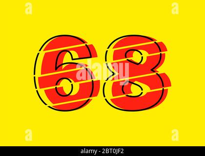 Modern Red 68 Number Design Vector Illustration. Numeral Vector Trendy ...