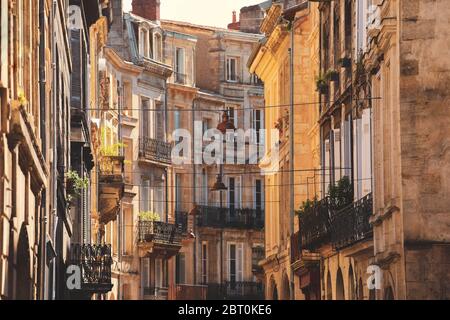 Street view of old city in bordeaux, France, typical  buildings from the region, part of unesco world heritage Stock Photo