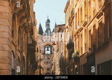 Street view of old city in bordeaux, France, typical  buildings from the region, part of unesco world heritage Stock Photo