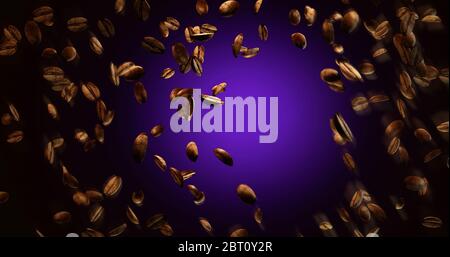 3D rendering of roasted coffee beans falling down Stock Photo