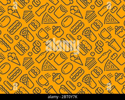 Food and drinks seamless background. Pattern vector illustration Stock Vector