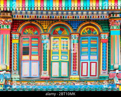 Colorful house of Tan Teng Niah in Little India. This last historic colonial style Chinese villa in Singapore was built in 1900 and is now a national Stock Photo