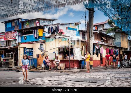 Shots of a colourful and busy road junction in the old walled city of Intramurous, Manila, The Philippines. Stock Photo