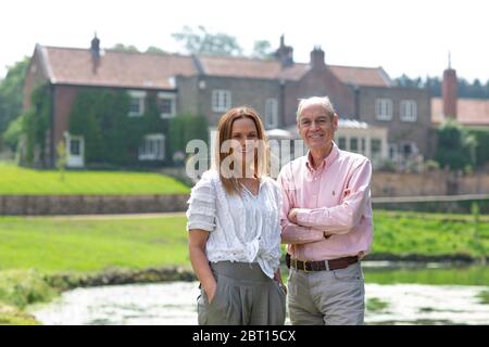 31/05/18 Rebecca and Simon Howard previously of Castle Howard at their new home of Welham Hall near Malton with their children Merlin and Octavia Stock Photo