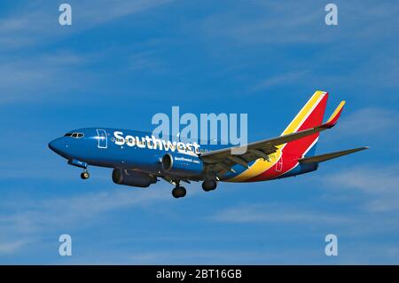 Southwest Airlines 737 Landing at BWI Baltimore, Maryland Stock Photo