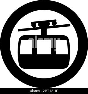 Funicular air way cable car Ski lift Mountain resort Aerial transportation tourism Ropeway Travel cabin icon in circle round black color vector Stock Vector