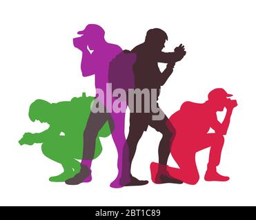 Vector silhouette of photographermaking a photo during vacation in different position. Stock Vector
