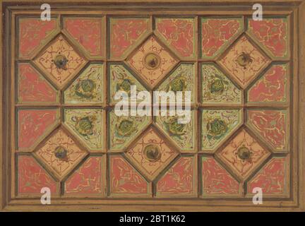 Design for the painted decoration of a coffered ceiling incorporating the initial: H, 1830-97. Stock Photo