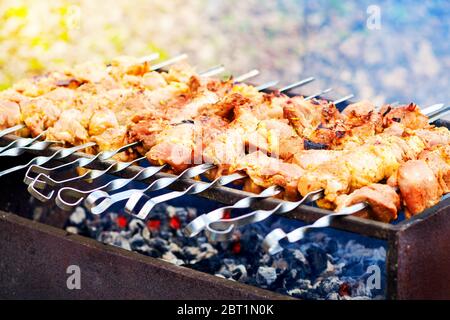 Barbecue grilled on the grill in the open air Stock Photo