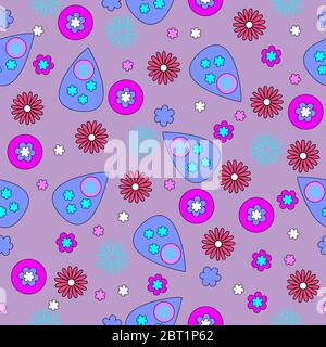 Drops of water and flowers of various shapes. Vector seamless illustration. Stock Vector