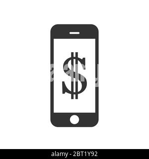 Icon of a mobile touch phone with a dollar sign drawn on the screen. Flat vector illustration. Mockup. Stock Vector