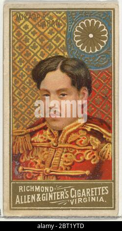 Mikado of Japan, from World's Sovereigns series (N34) for Allen &amp; Ginter Cigarettes, 1889. Stock Photo