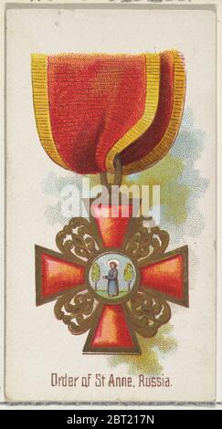 Order of St. Anne, Russia, from the World's Decorations series (N30) for Allen &amp; Ginter Cigarettes, 1890. Stock Photo