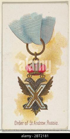 Order of St. Andrew, Russia, from the World's Decorations series (N30) for Allen &amp; Ginter Cigarettes, 1890. Stock Photo