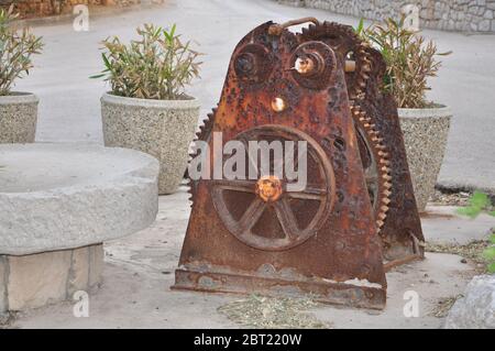 Rusty winch for boat on the coast Stock Photo