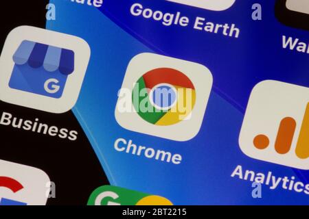 Ostersund, Sweden - May 22, 2020: Google Chrome app icon. Google Chrome is a cross-platform web browser developed by Google Stock Photo