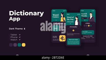 Vocabulary app cartoon smartphone interface vector templates set Stock ...